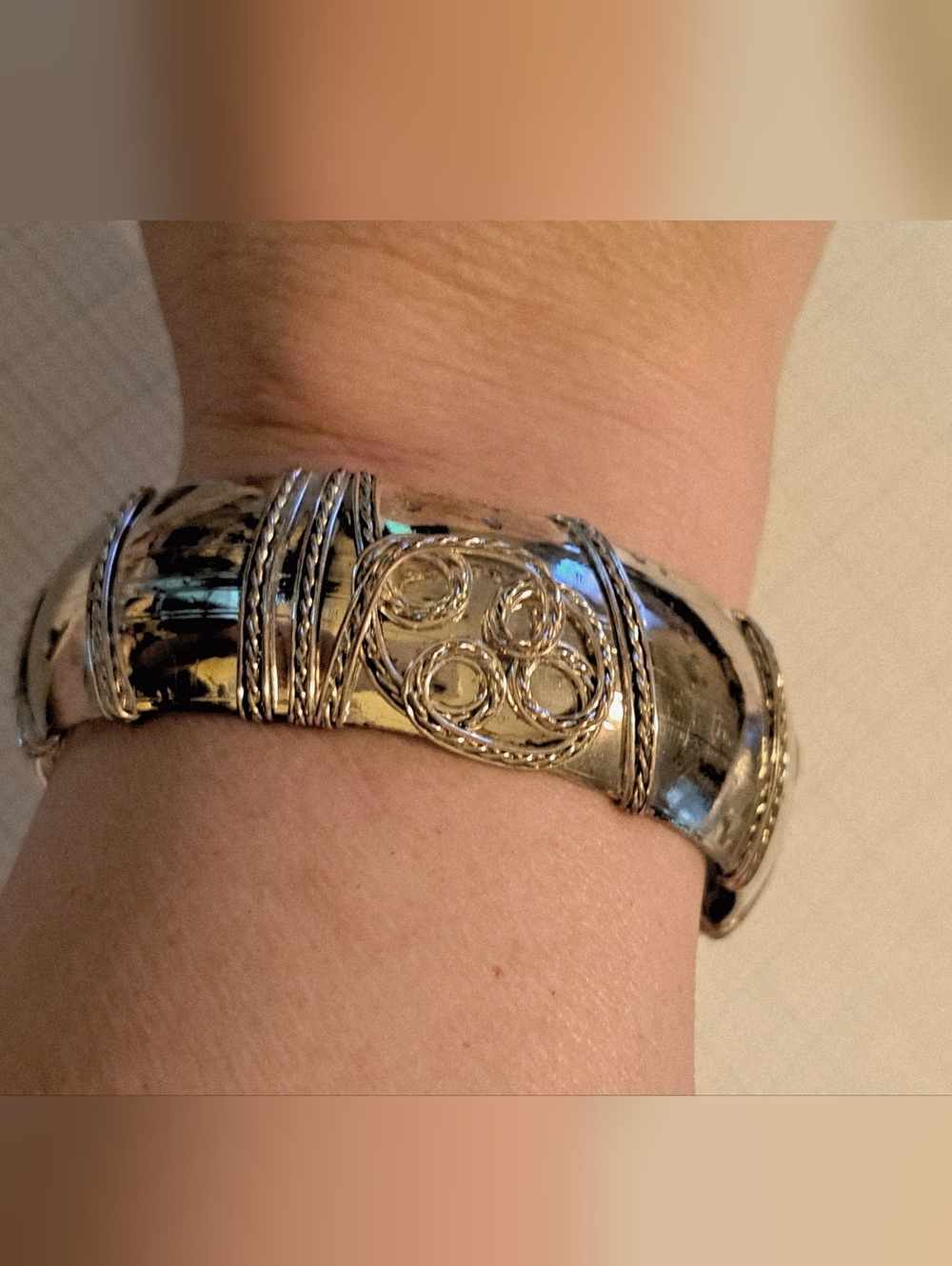 Silver Tone Braided Wire Wrapped Decorative Metal Bangle Bracelet